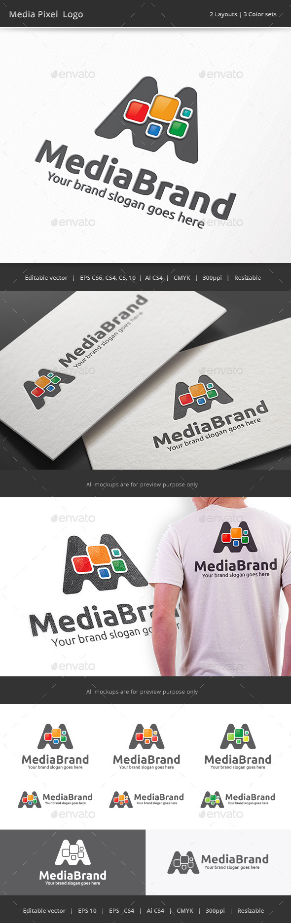 Media Pixel Letter M Logo - Letters Logo Templates