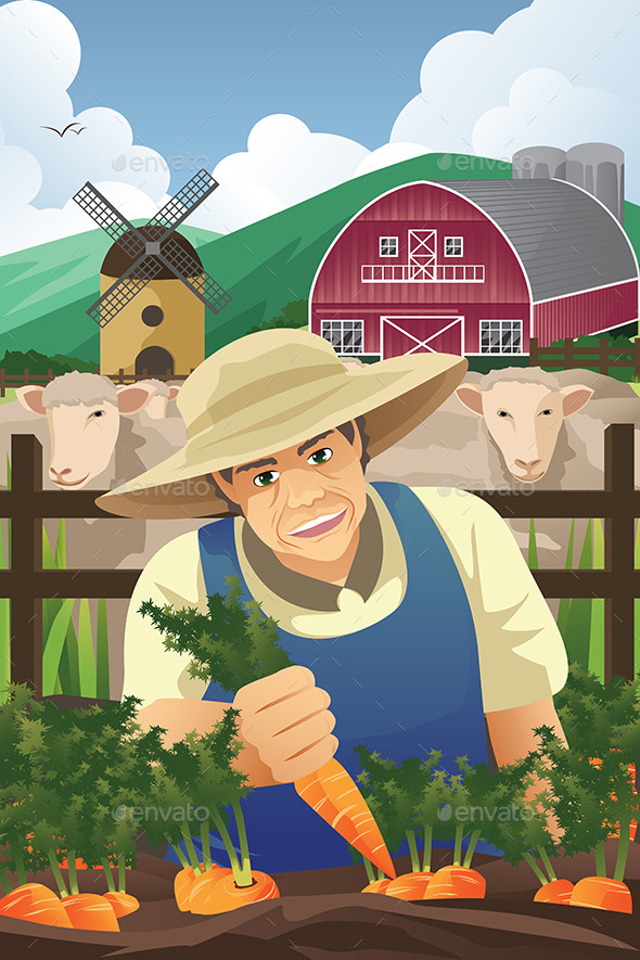 Farmer Harvesting Carrots - People Characters