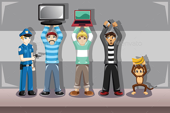 Policeman Catching Criminals - People Characters