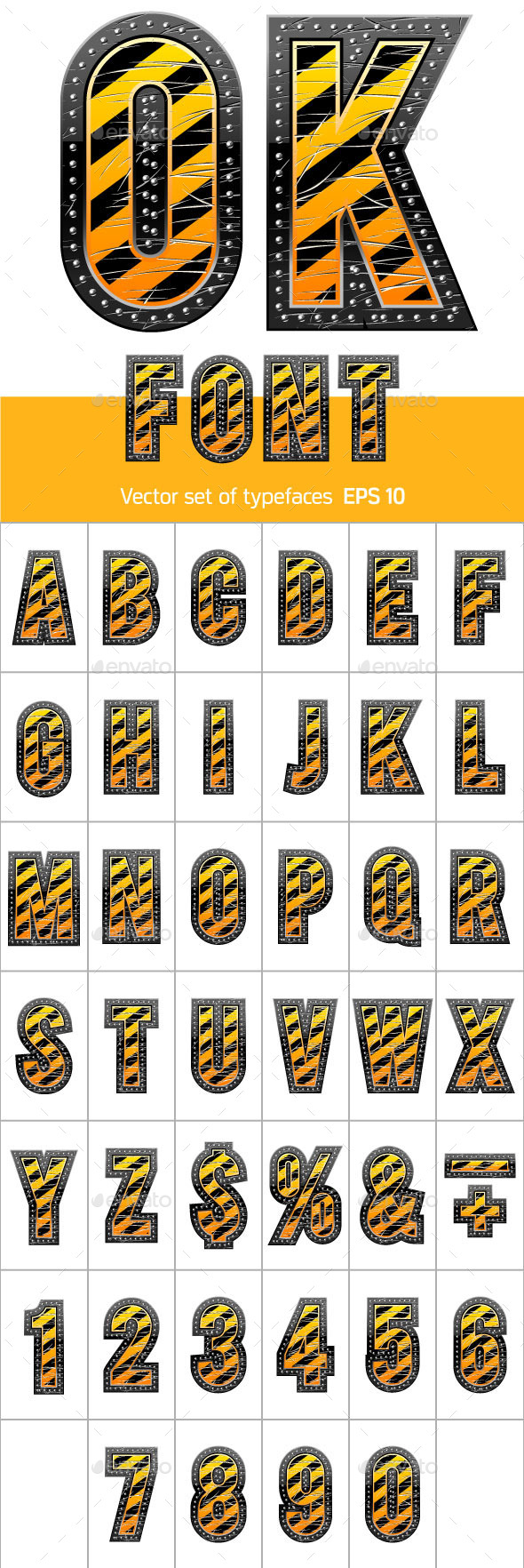 Letters in Black and Yellow Danger Stripes - Decorative Symbols Decorative