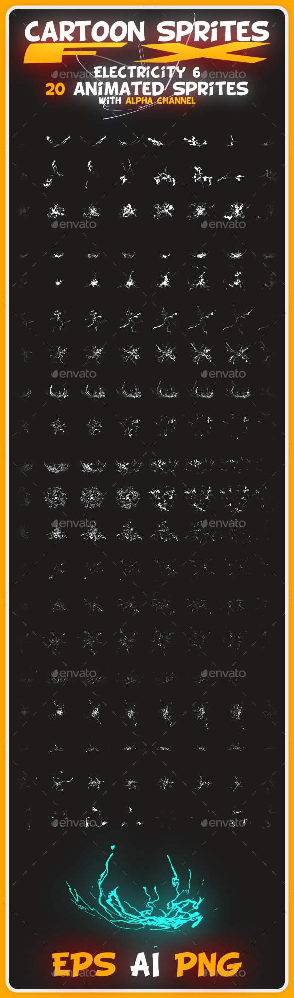 Cartoon Sprites FX (Electricity 6) - Sprites Game Assets