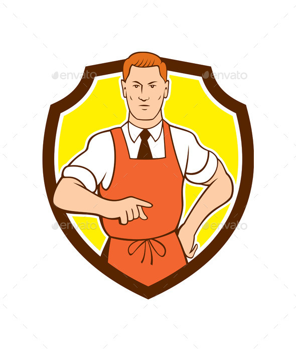 Cook Chef Pointing Shield Cartoon - People Characters