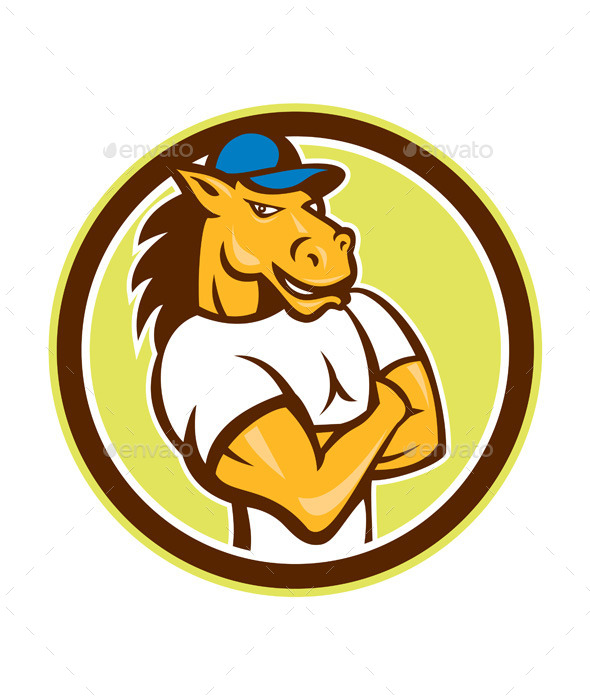 Horse Arms Crossed Circle Cartoon - Animals Characters