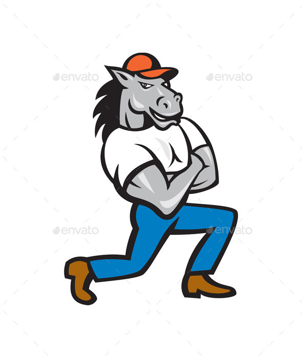 Horse Arms Crossed Kneeling Cartoon - Animals Characters