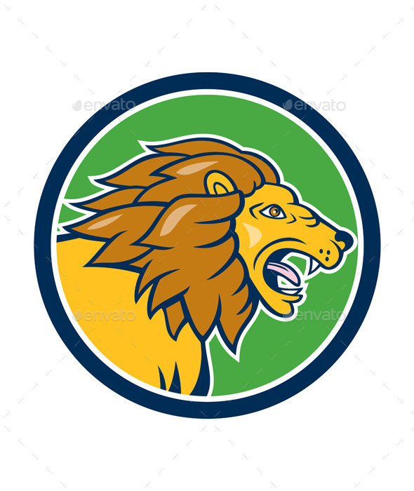 Angry Lion Head Roar Circle Cartoon - Animals Characters