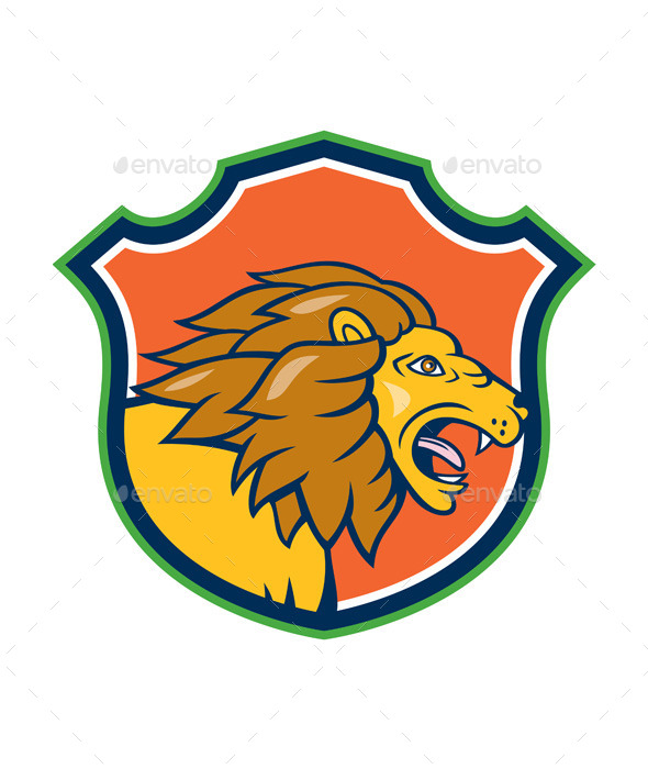 Angry Lion Head Roar Shield Cartoon - Animals Characters