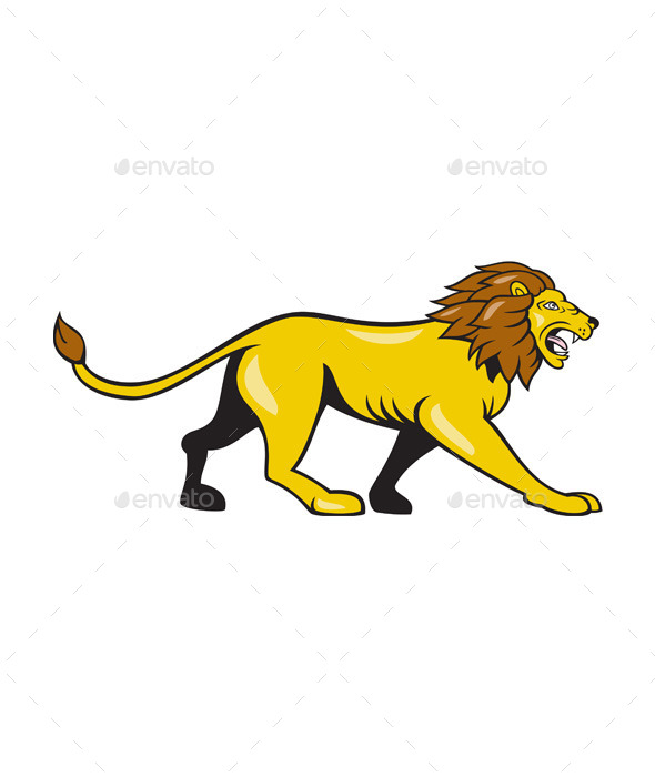 Angry Lion Walking Roar Cartoon - Animals Characters