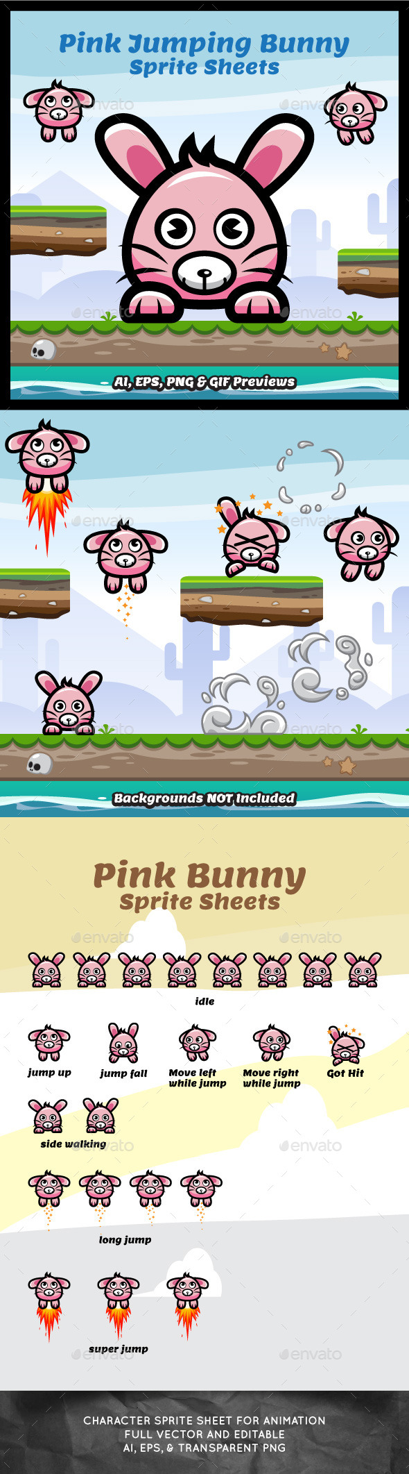 Jumping Bunny Sprite Sheets - Sprites Game Assets
