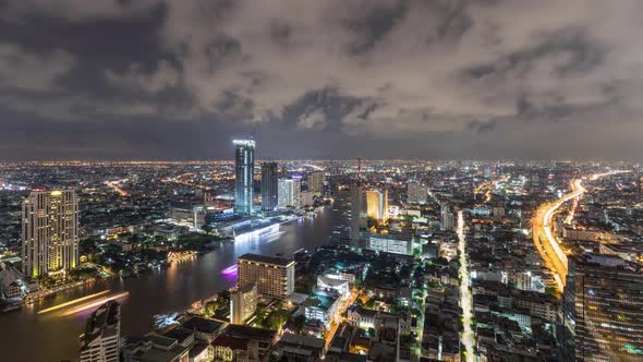 Bangkok Thailand At Night With Clouds Time Lapse alt