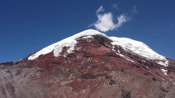 Aerial view of  chimborazo vulcano in Ecuador showing the many different colored layers and gletsers alt