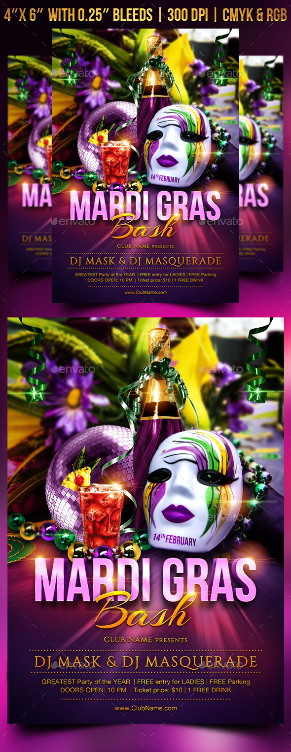 Mardi Gras Flyer Template - Clubs & Parties Events