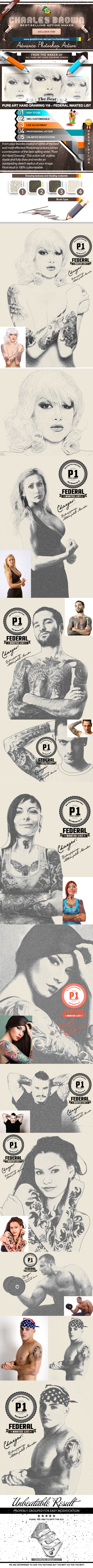 Pure Art Hand Drawing 116 – Federal Wanted List - Photo Effects Actions