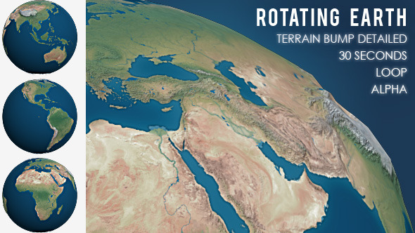 Rotating Planet Earth - Terrain Bump Detailed