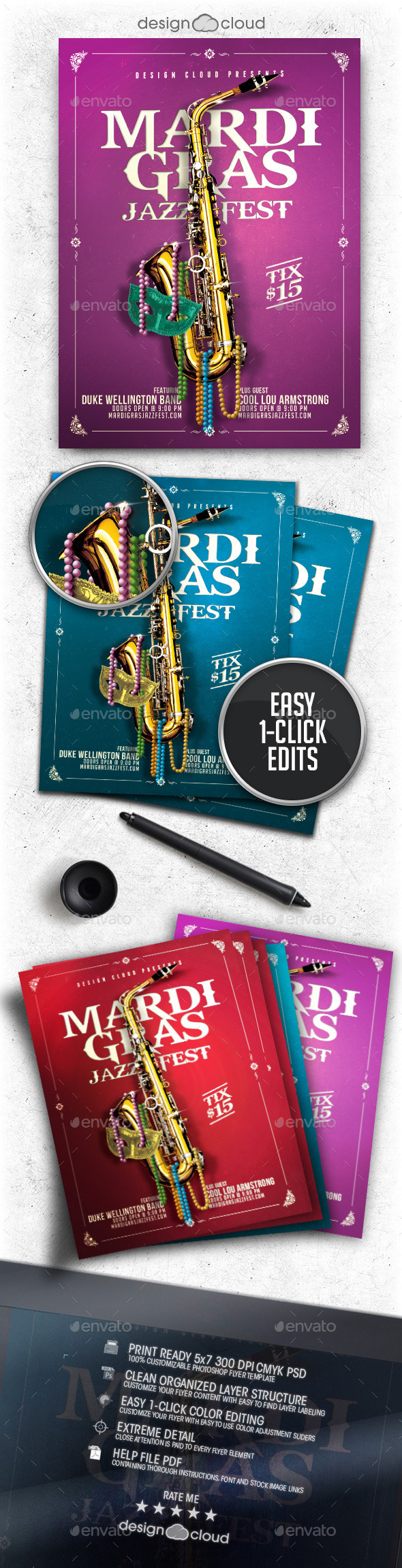 Mardi Gras Jazz Fest Flyer Template - Holidays Events