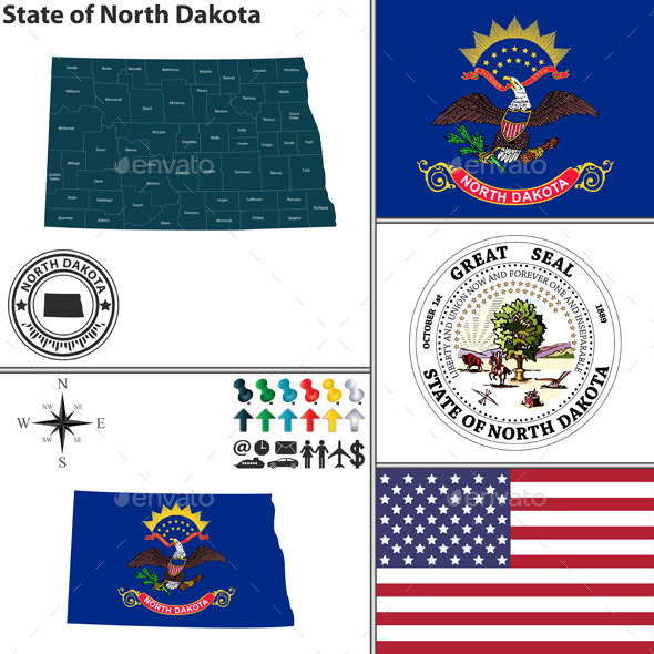 Map of State North Dakota, USA - Travel Conceptual