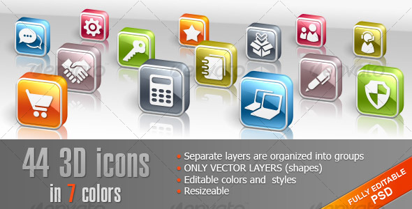 44 3D icons in shapes - Miscellaneous Web Elements