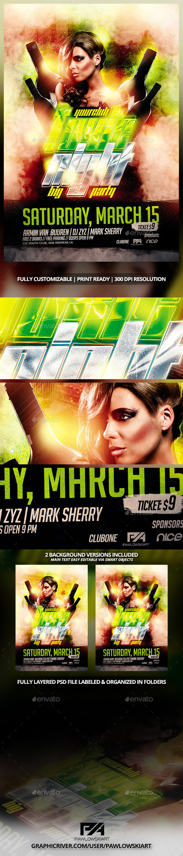 Toxic Night Party Flyer PSD Template - Clubs & Parties Events