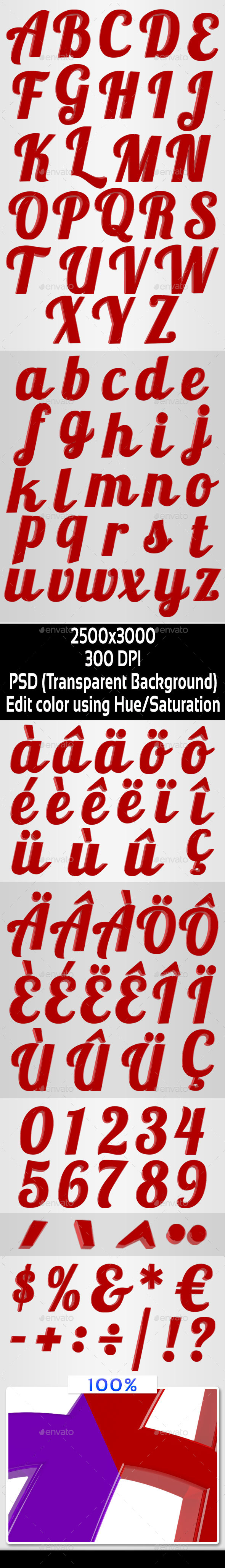 3D Alphabet Set (+108) - Text 3D Renders