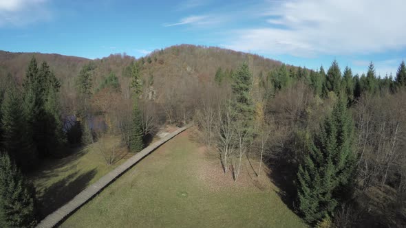 Aerial of Plitvice Park in autumn alt