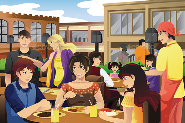 People Eating in an Outdoor Restaurant - People Characters