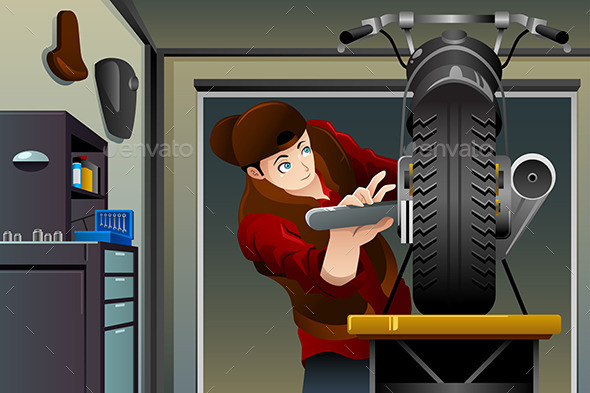 Man Fixing a Motorcycle - People Characters