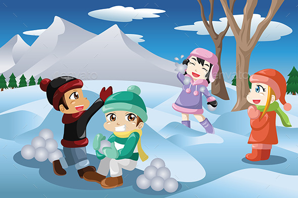 Kids Playing with Snow - Seasons/Holidays Conceptual