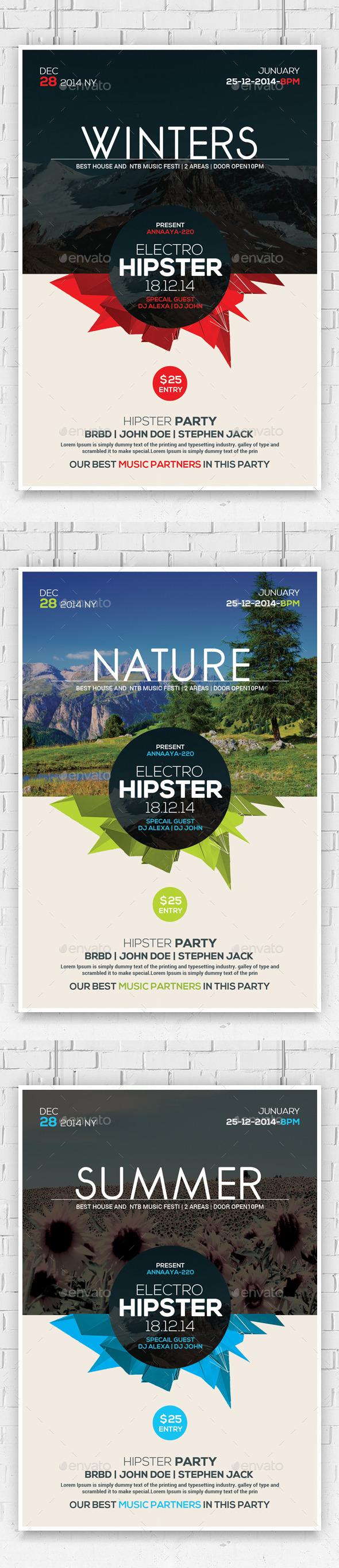Hipster Party Flyer Template - Clubs & Parties Events