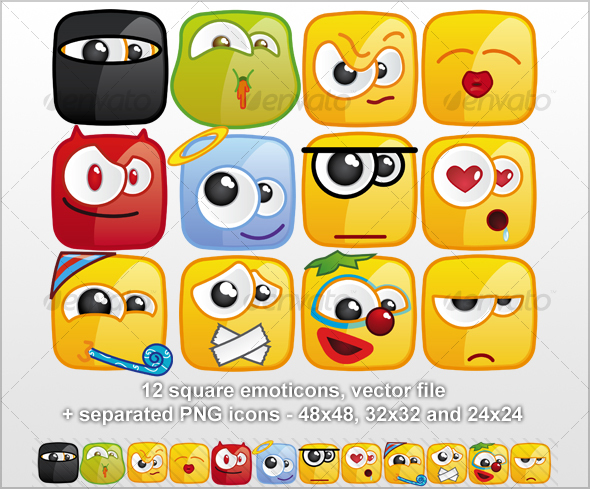 12 Square emoticons II - Miscellaneous Characters