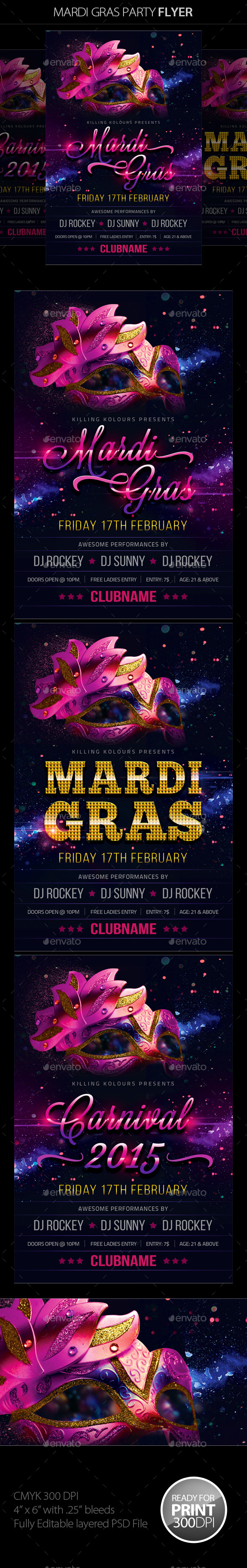 Mardi Gras / Carnival Flyer - Clubs & Parties Events
