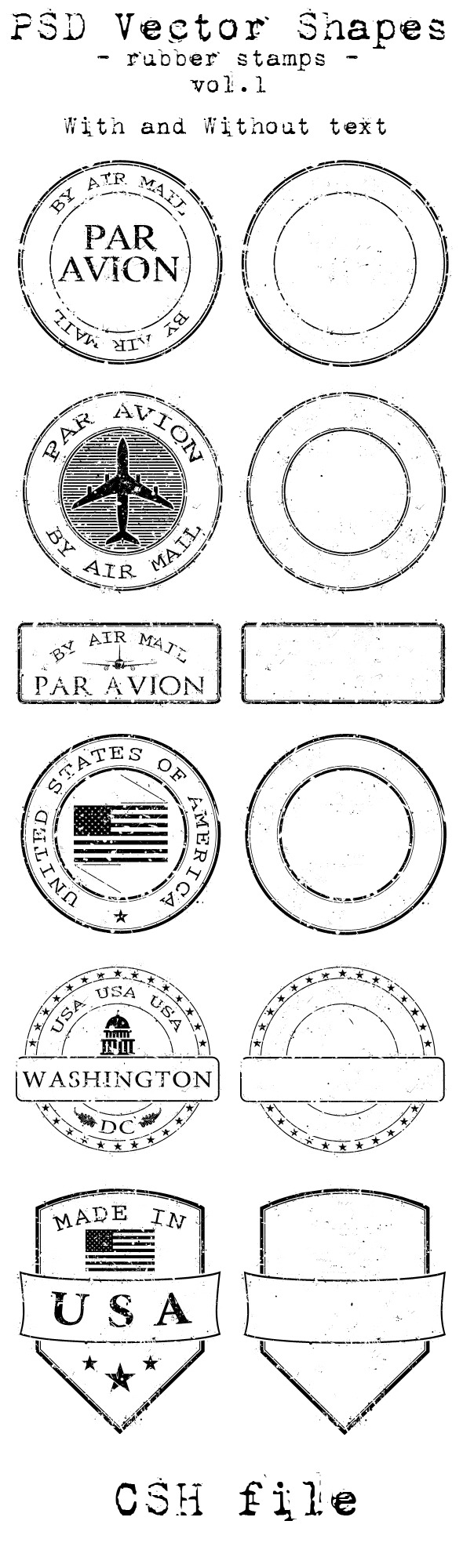 PSD Vector Shapes - rubber stamps - Vol 1. - Miscellaneous Shapes