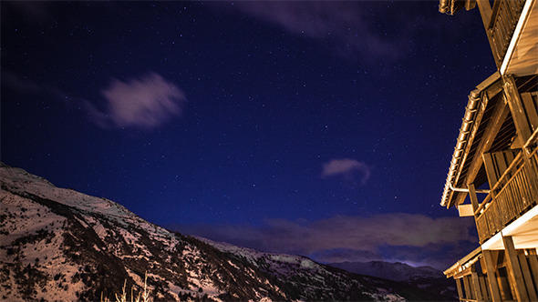 Night Stars Snow Mountain Chalet