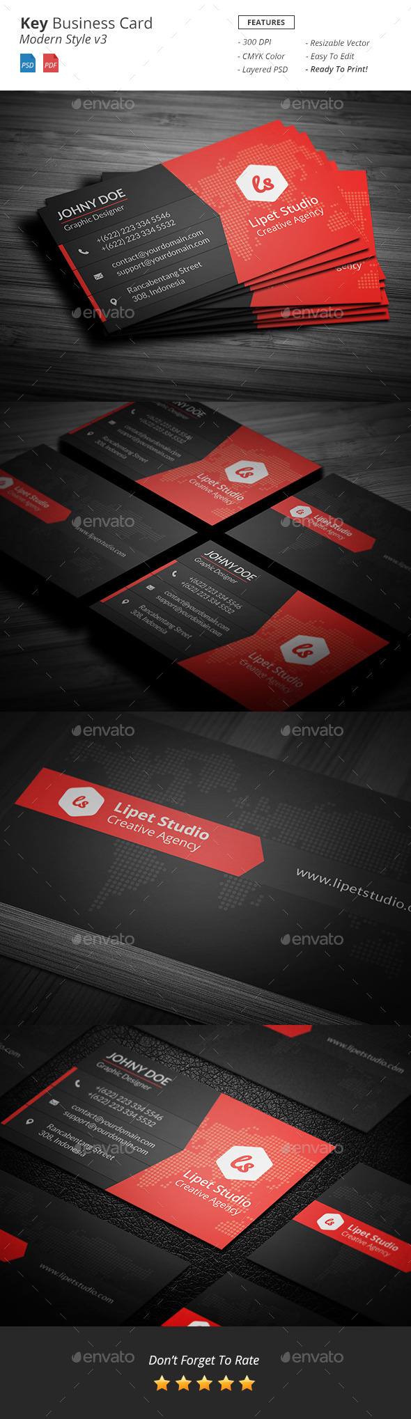 Key - Modern Business Card Template v3 - Corporate Business Cards