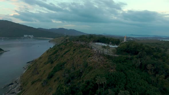 Aerial Video People Watching Sunset at View Point, Phuket alt
