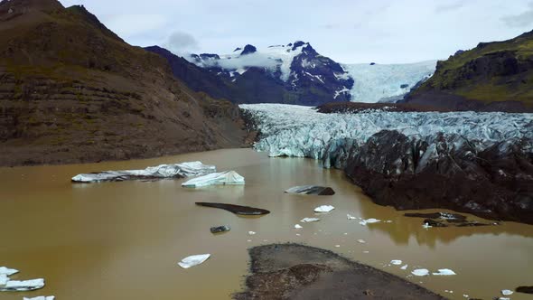 Panoramic View To The Svínafellsjökull Glacier In Iceland - aerial drone shot alt