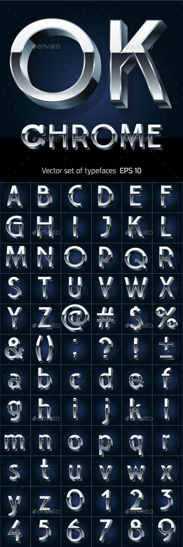 Illustration of Silver or Aluminum 3D Alphabet - Decorative Symbols Decorative