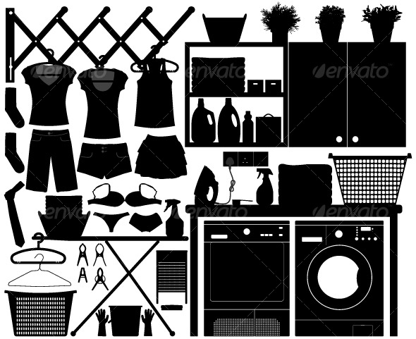 Laundry Design Set Vector - Man-made Objects Objects