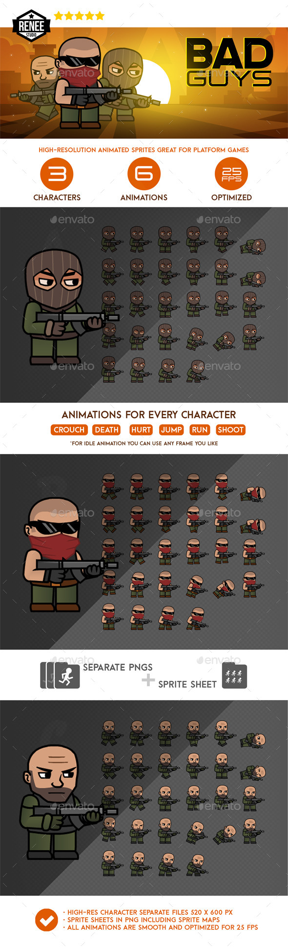 Bad Guys Animated Spritesheet Pack - Sprites Game Assets