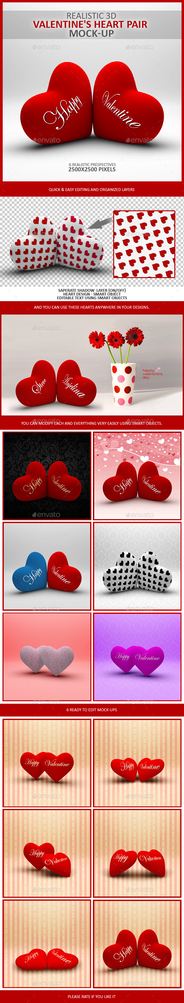 Valentine's Heart Pair Mock-Up - Product Mock-Ups Graphics
