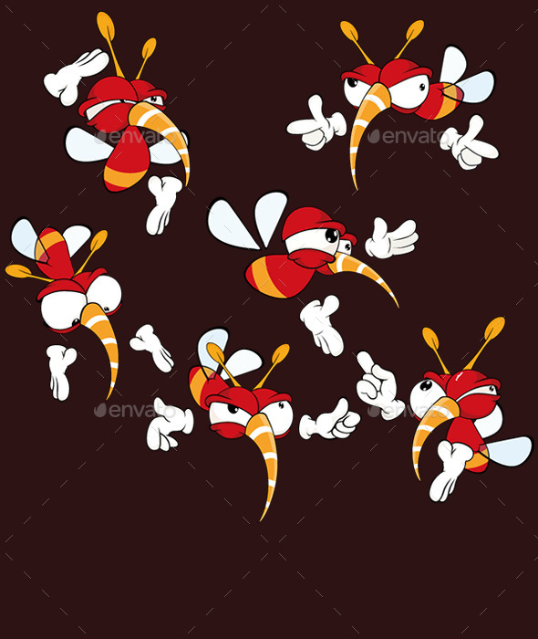 Set of Red Insect Cartoons - Animals Characters
