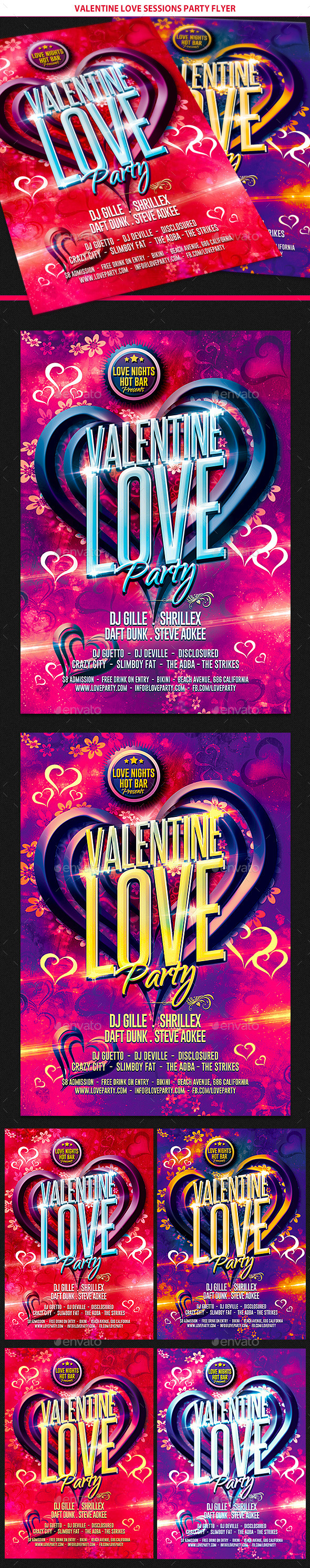 Valentine Love Sessions Party Flyer - Clubs & Parties Events