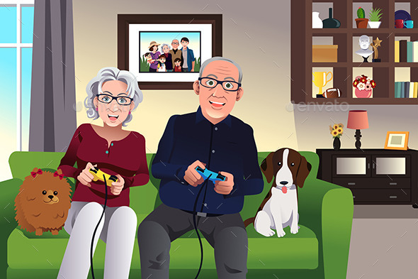 Elderly Couple Playing Games - People Characters