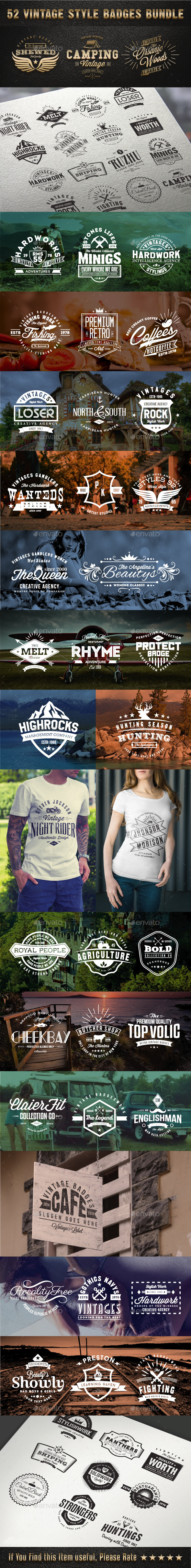 52 Vintage Style Badges Bundle - Badges & Stickers Web Elements