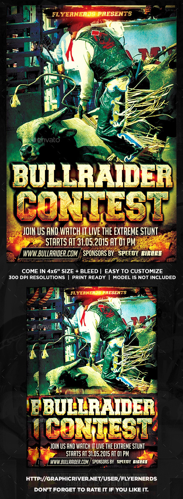 Bull Rider Cowboy Competition Sports Flyer - Sports Events