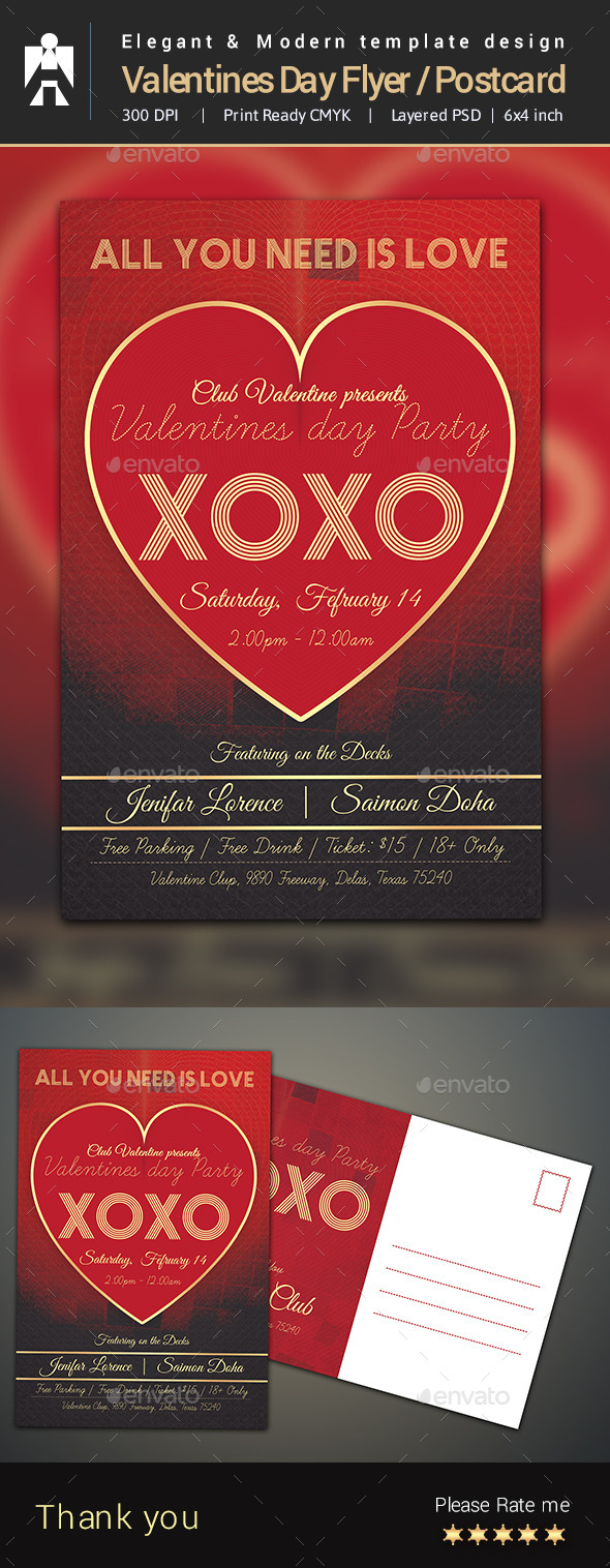 Valentines Day Flyer / Postcard - Clubs & Parties Events