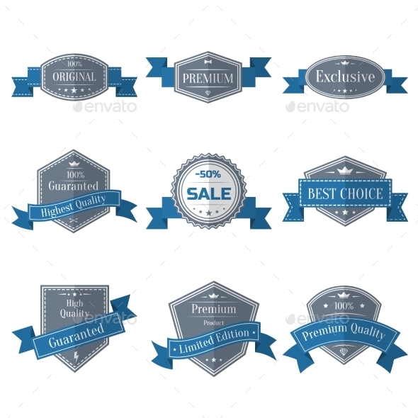 Vintage Set of Labels with Ribbons - Decorative Symbols Decorative