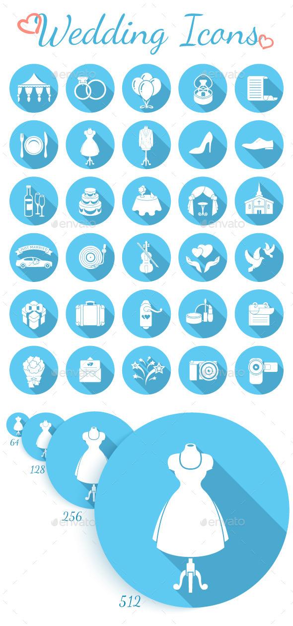 Round Flat Wedding Icons - Abstract Icons