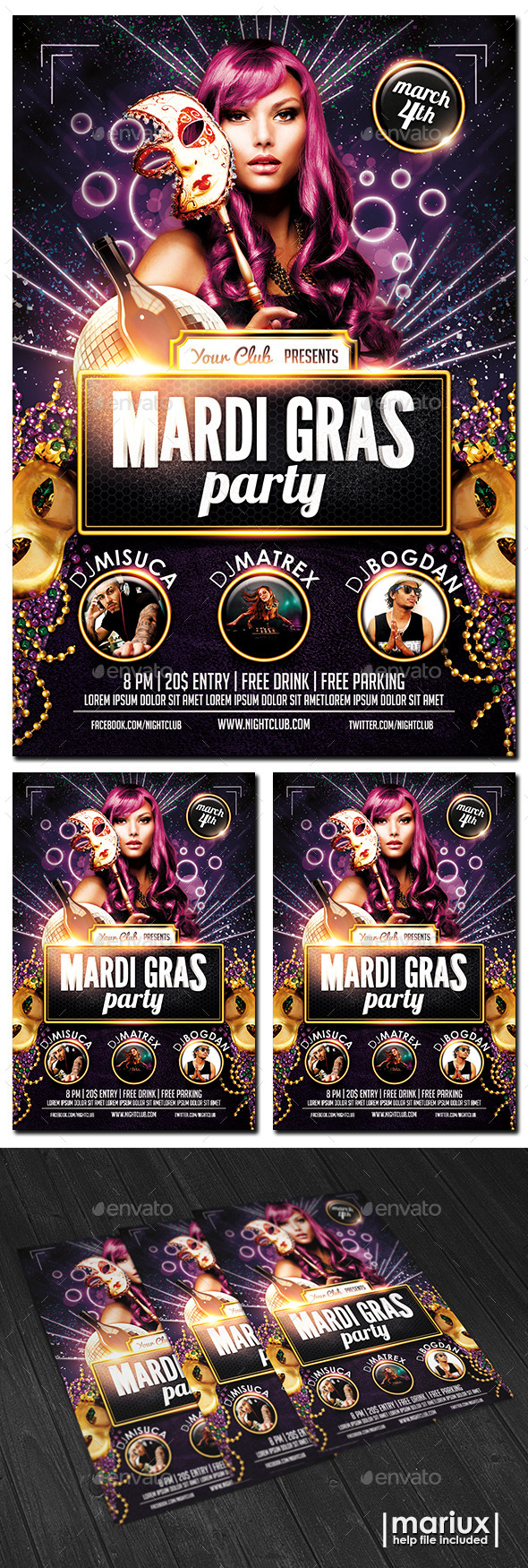 Mardi Gras Party Flyer - Clubs & Parties Events