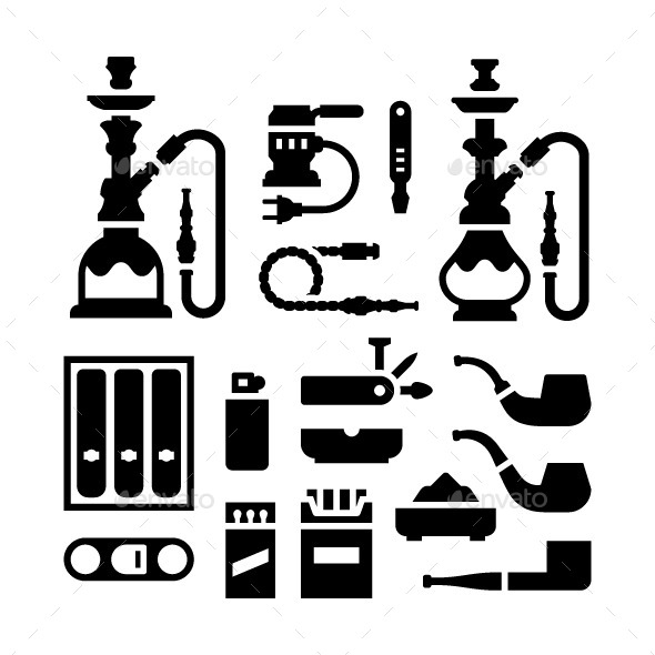 Set Icons of Smoking Equipment and Accessories - Man-made objects Objects