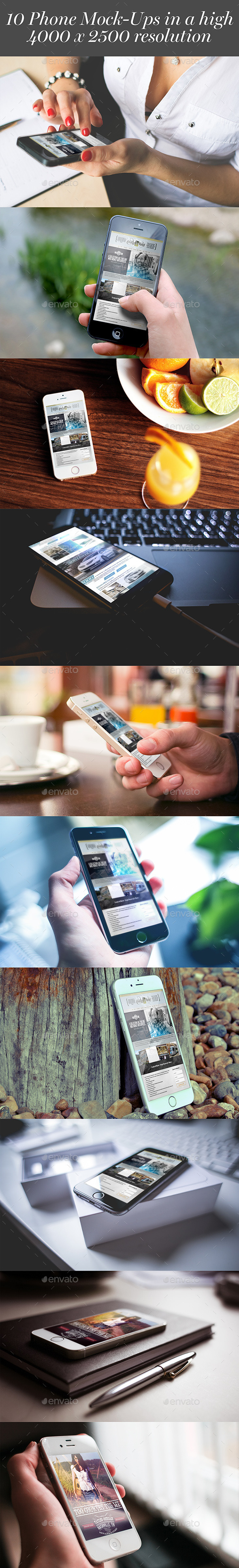10 Hi-Res Phone Mockups - Mobile Displays