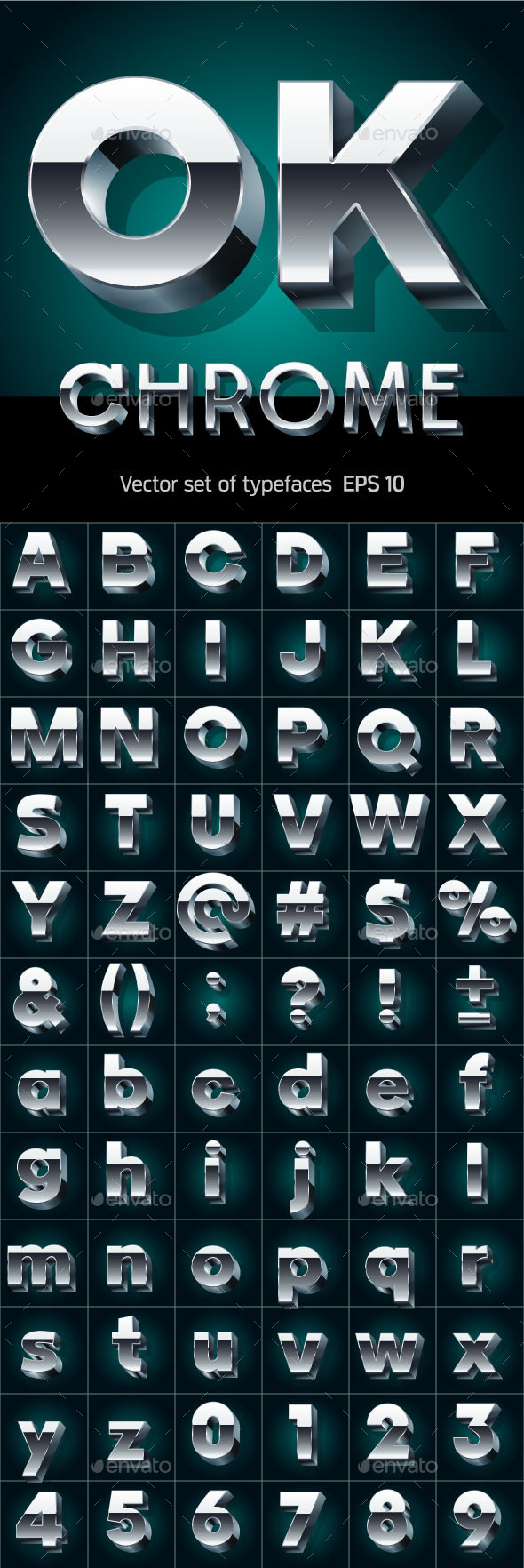 Illustration of Silver or Aluminum 3D Alphabet - Decorative Symbols Decorative
